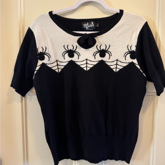 🕷️ Hell Bunny Black and White Spider Shirt 🕷️ - Picture 1 of 5